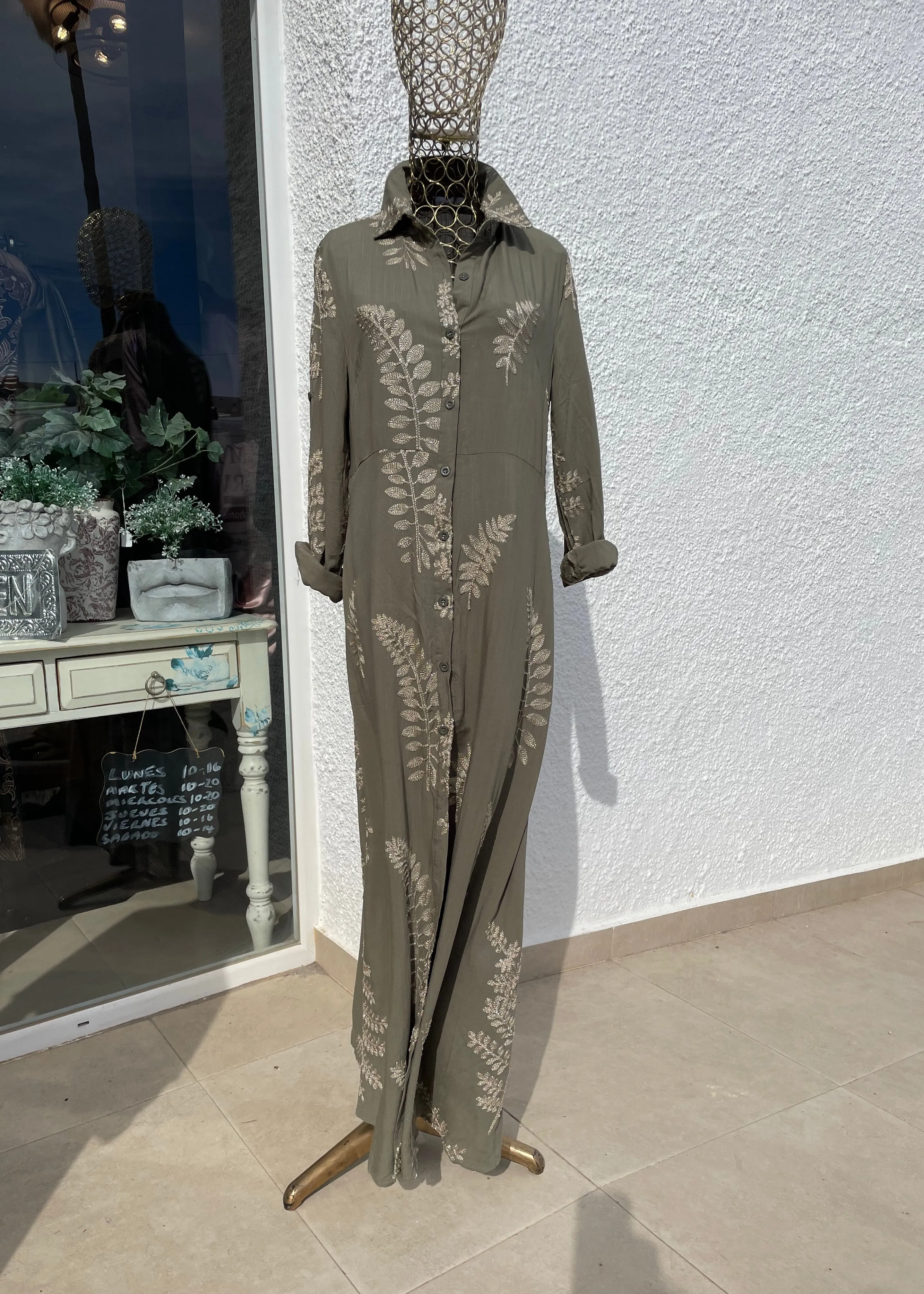 Gold Embroidered Shirt Dress
