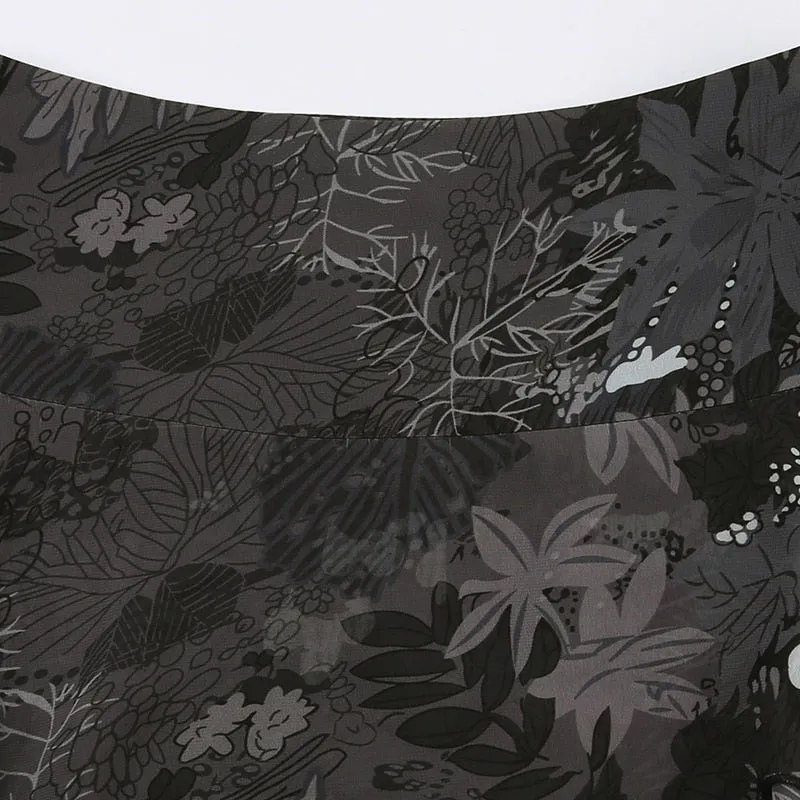 Gothic Grey Printed  Irregular Mini Skirt