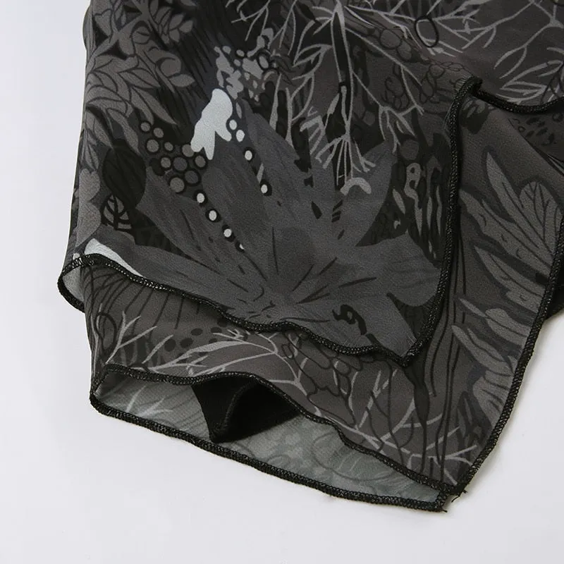 Gothic Grey Printed  Irregular Mini Skirt