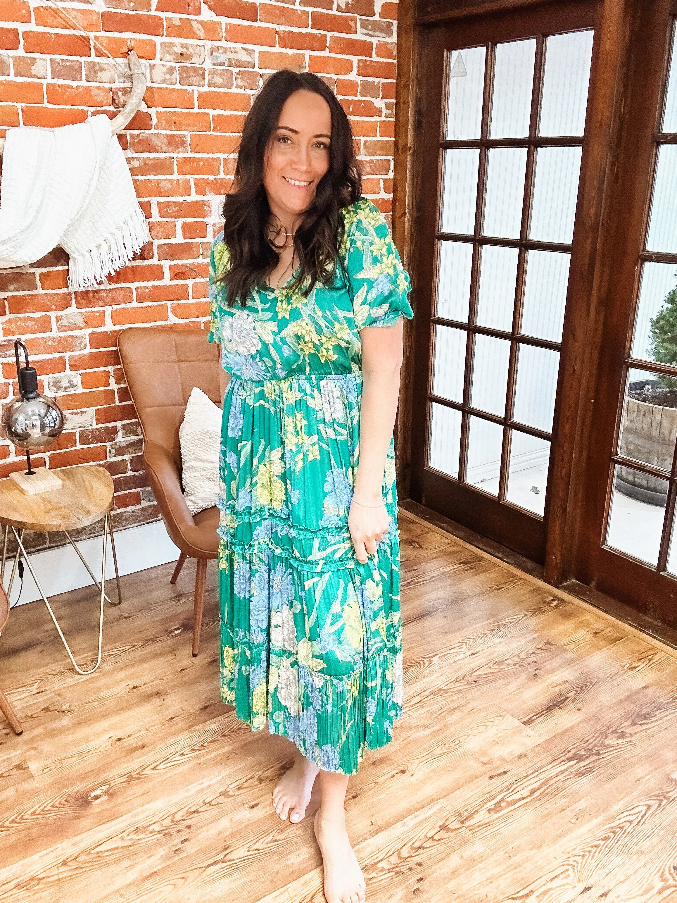 Graceful in Green Floral Maxi Dress