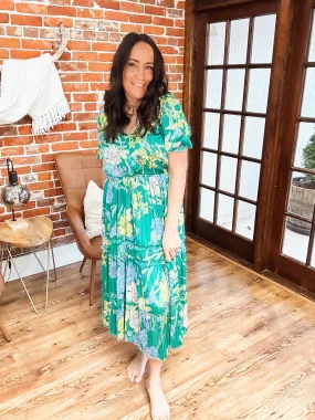 Graceful in Green Floral Maxi Dress