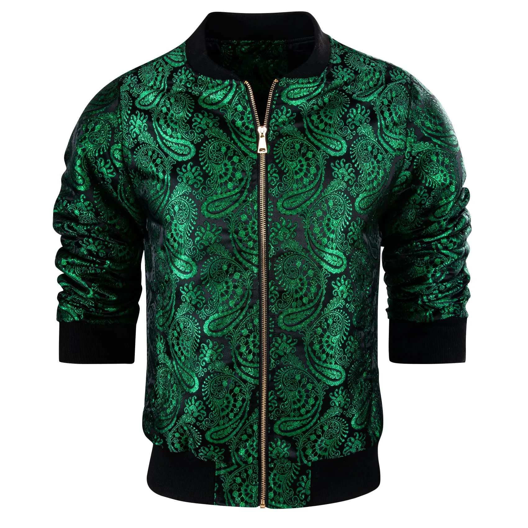 Green Paisley Men's Designer Style Printed Bomber Jacket