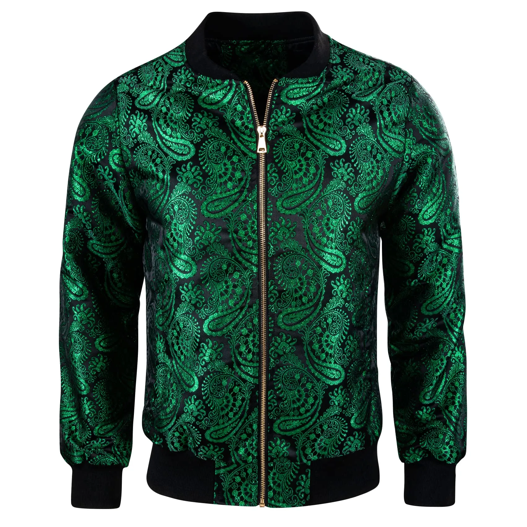 Green Paisley Men's Designer Style Printed Bomber Jacket