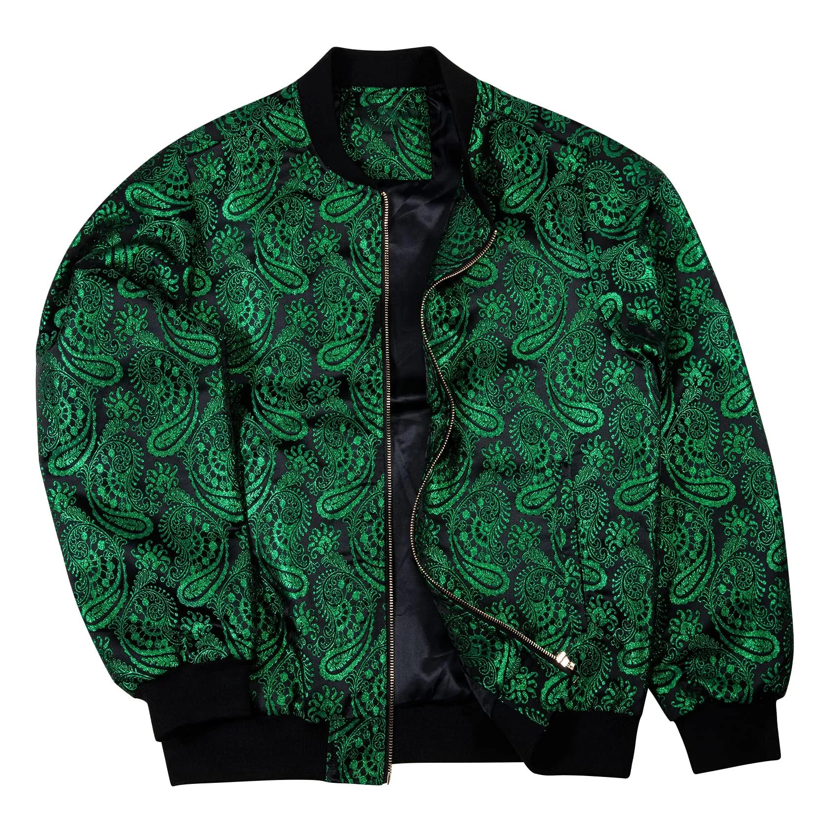 Green Paisley Men's Designer Style Printed Bomber Jacket