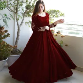 Heavy Embroidered 3pc Dress [Gown With Maxi & Trouser]