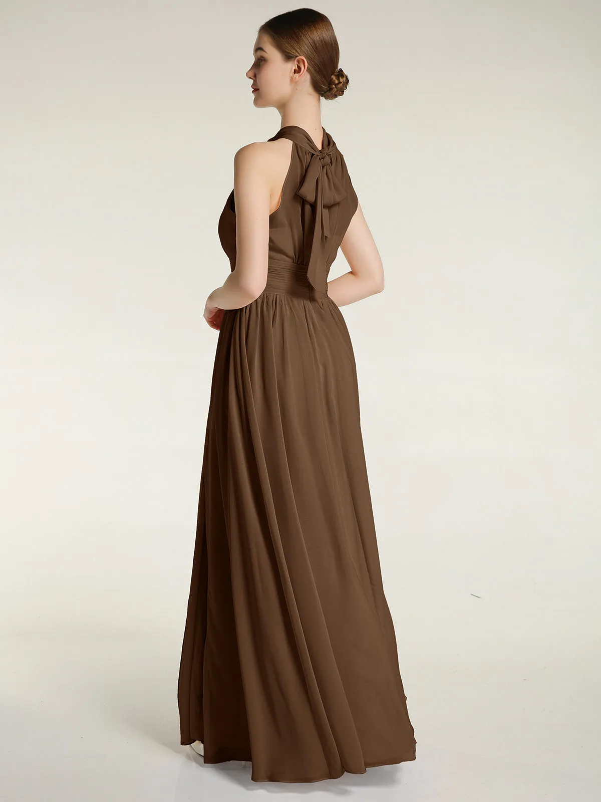 High Neck Full Length Dresses with Slit Brown Plus Size