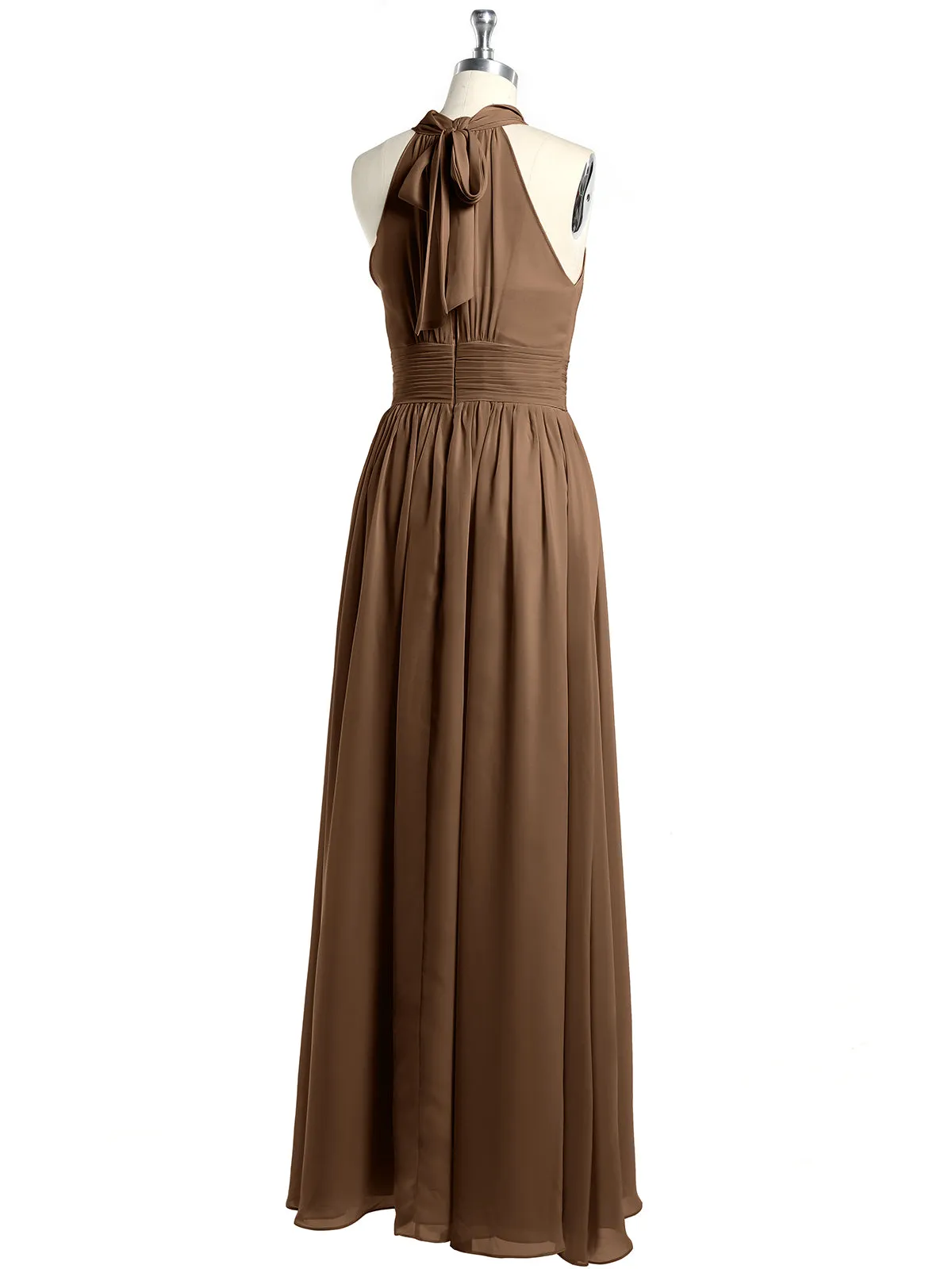 High Neck Full Length Dresses with Slit Brown Plus Size