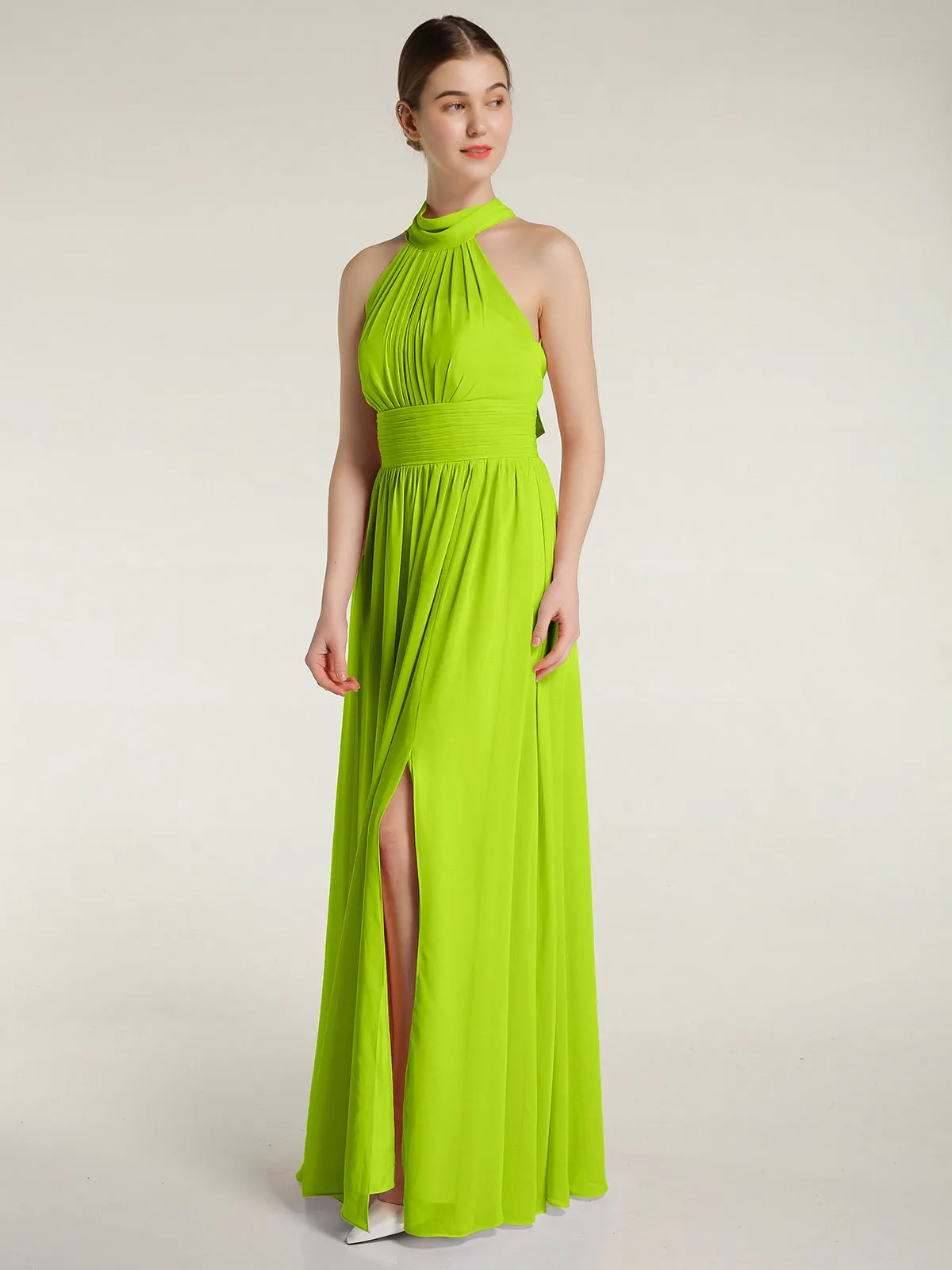 High Neck Full Length Dresses with Slit Lime Green Plus Size