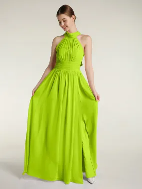 High Neck Full Length Dresses with Slit Lime Green Plus Size
