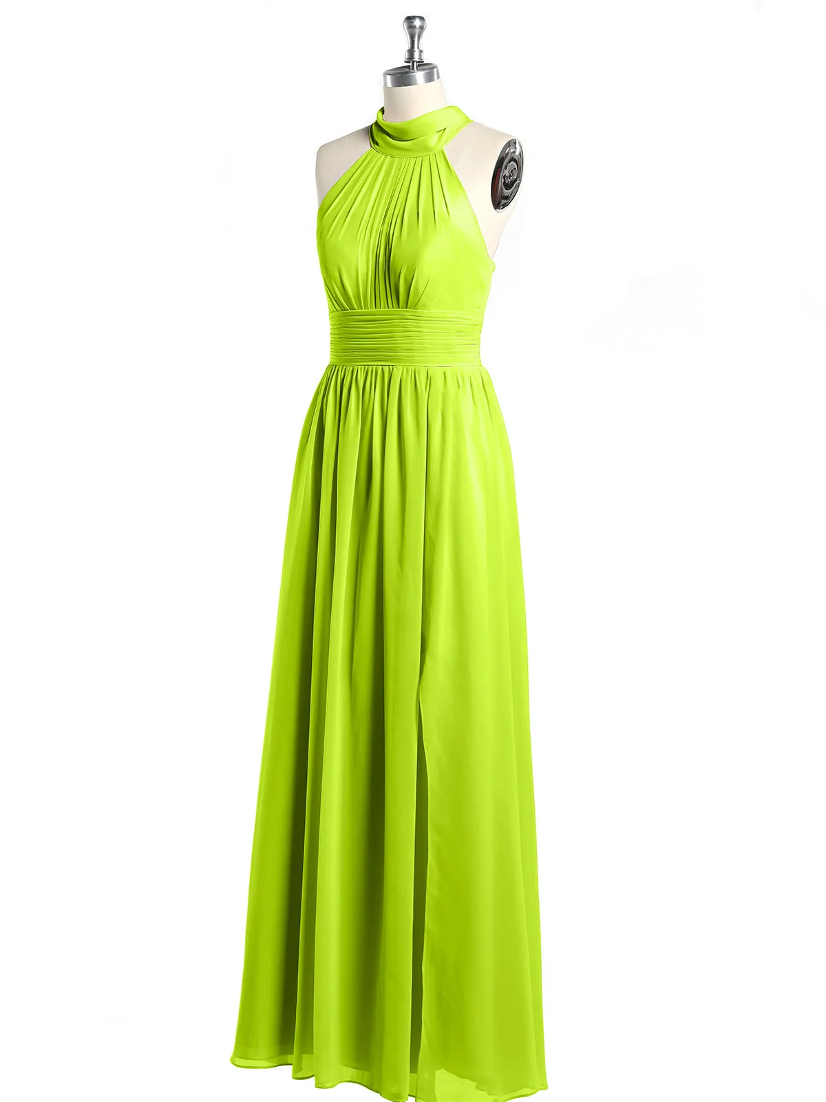 High Neck Full Length Dresses with Slit Lime Green Plus Size