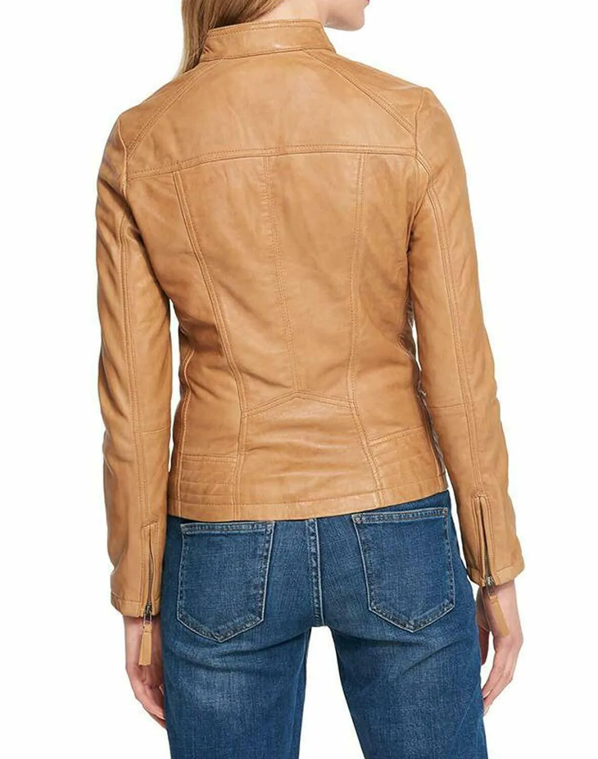 Illios Sheepskin Brown Leather Biker Jacket for Women