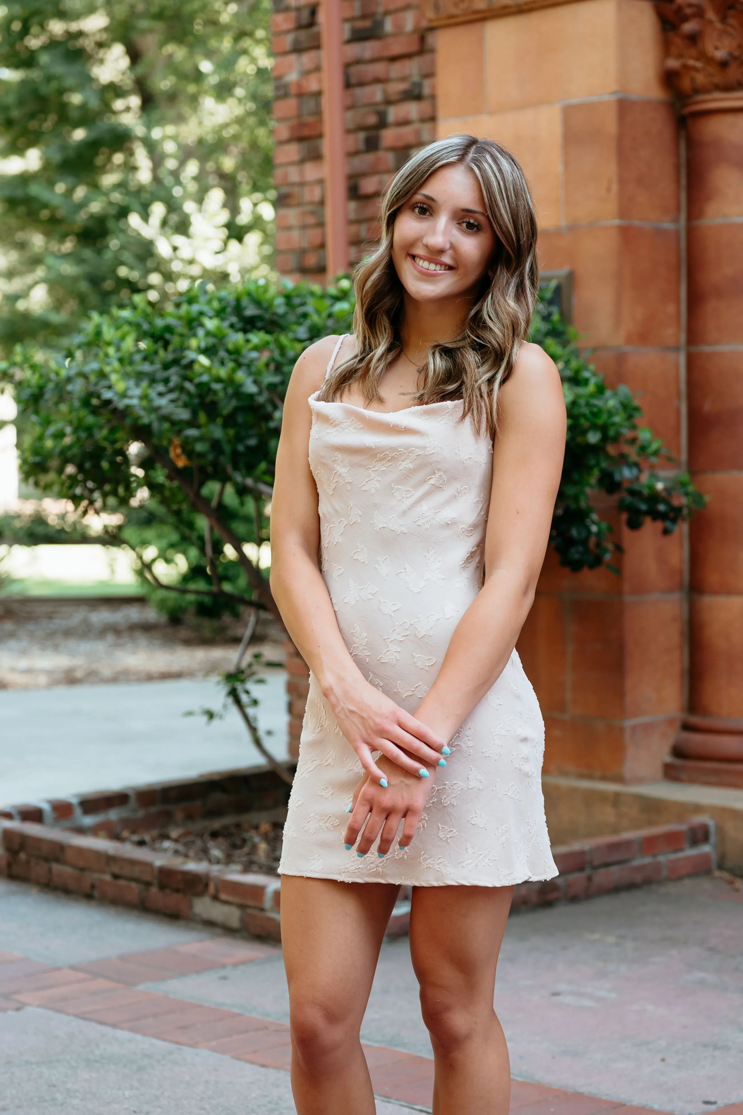 Jacquard Flower Cowl Neck Mini Dress