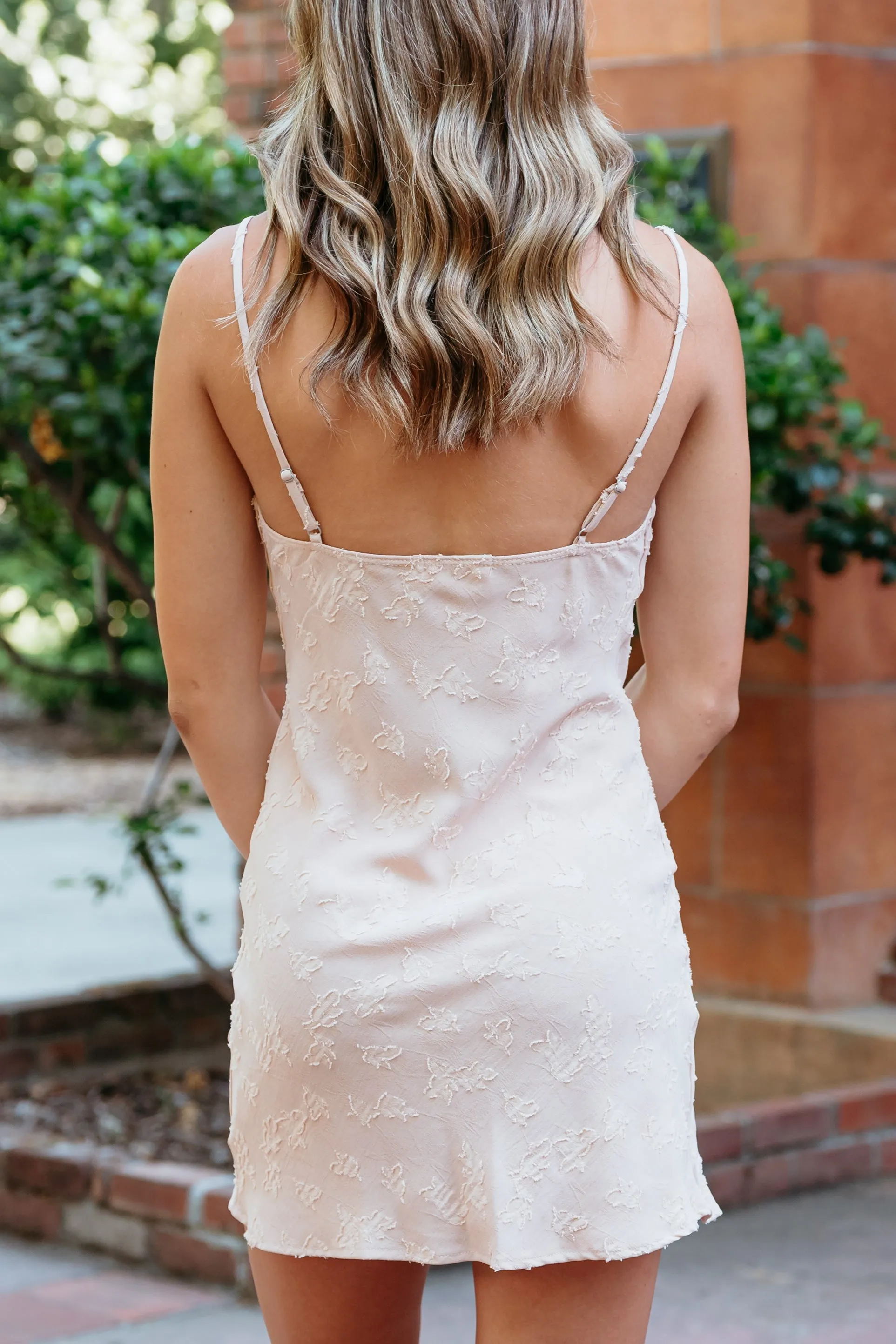 Jacquard Flower Cowl Neck Mini Dress