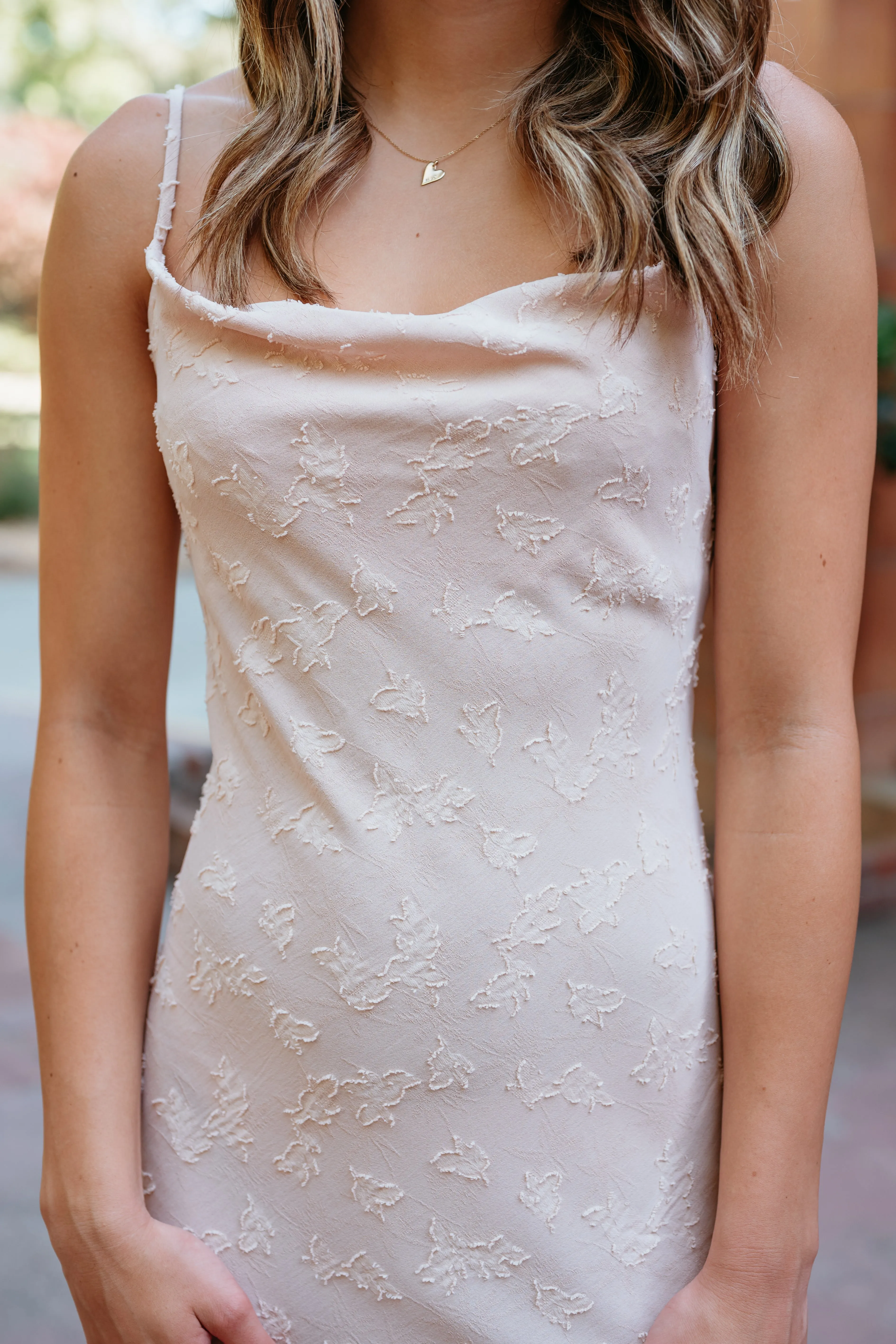 Jacquard Flower Cowl Neck Mini Dress