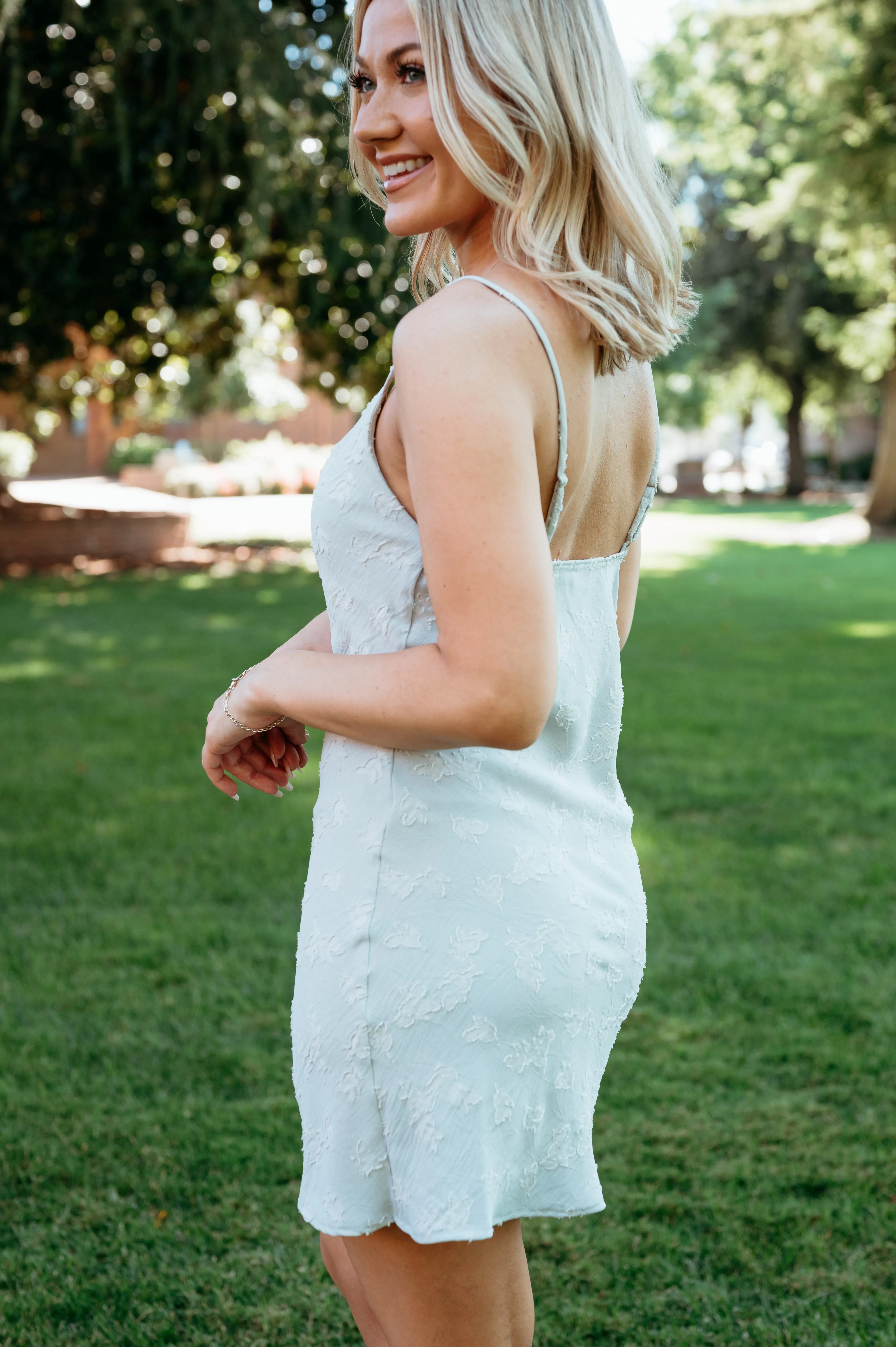 Jacquard Flower Cowl Neck Mini Dress