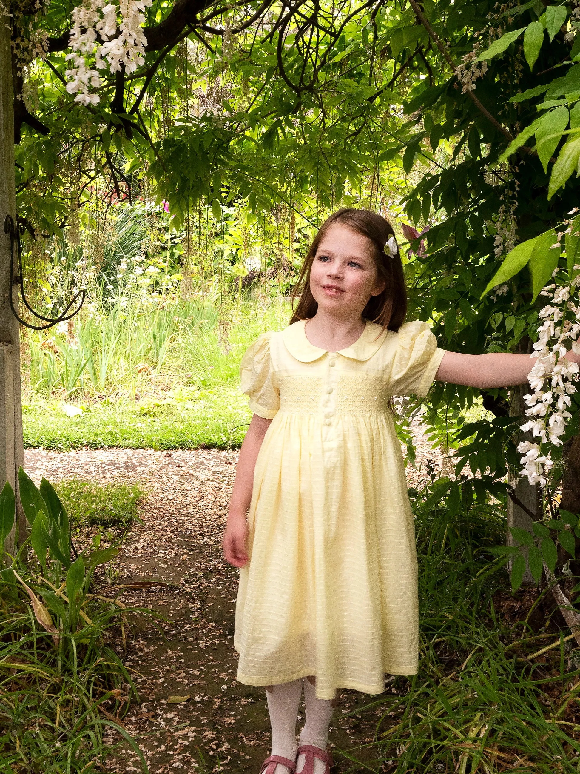 Lemon Smocked Dress With Pearl