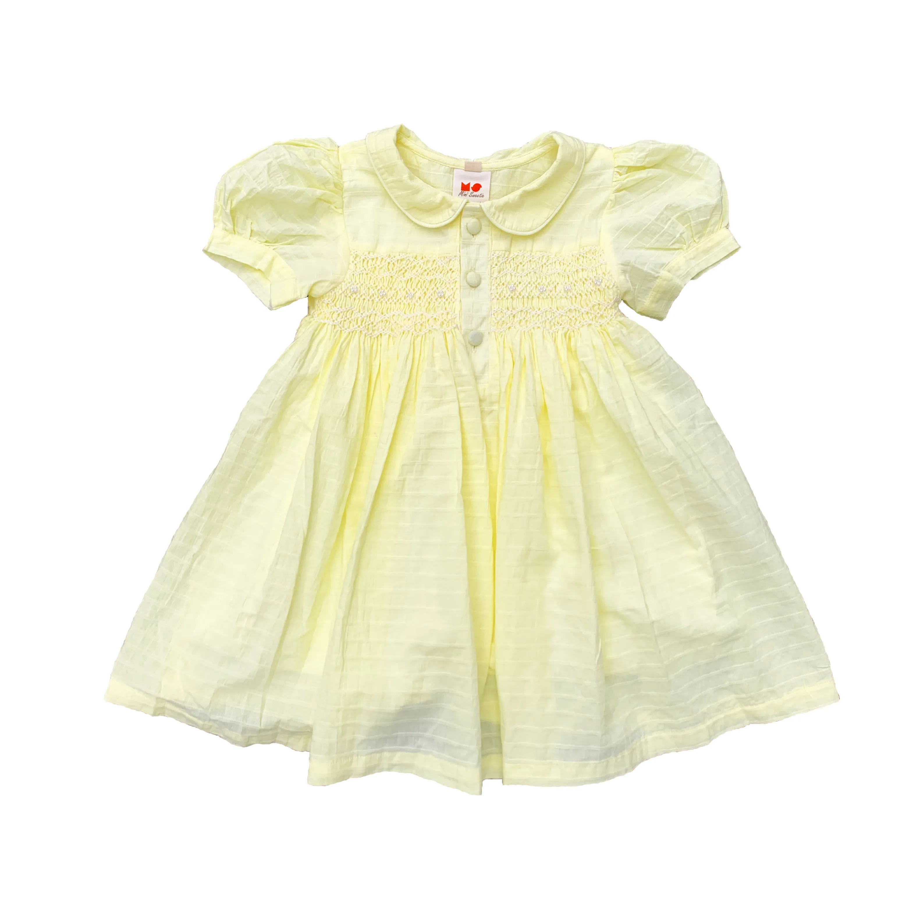 Lemon Smocked Dress With Pearl