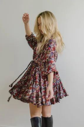 Lue Multicolor Floral Pleated Mini Dress