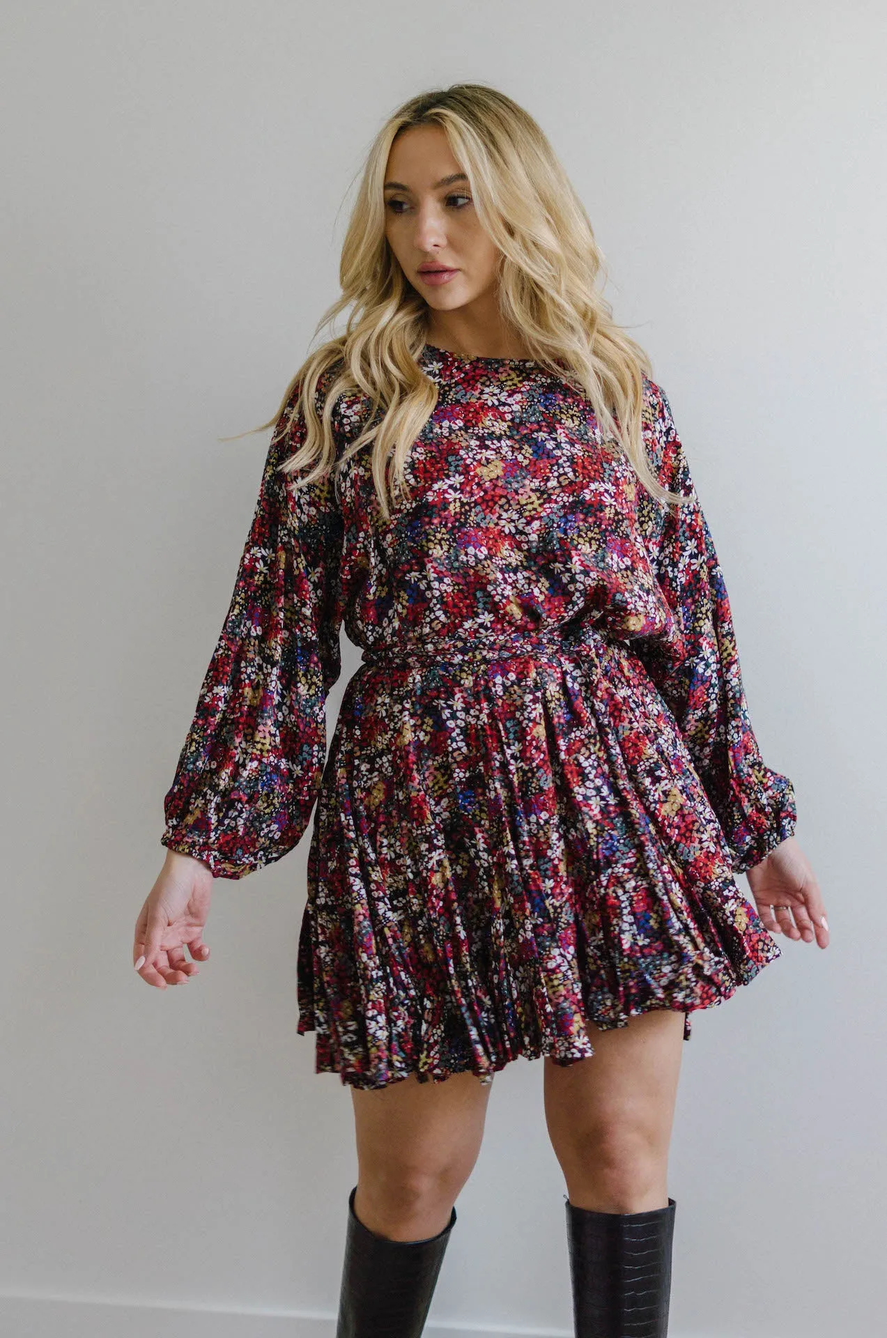Lue Multicolor Floral Pleated Mini Dress