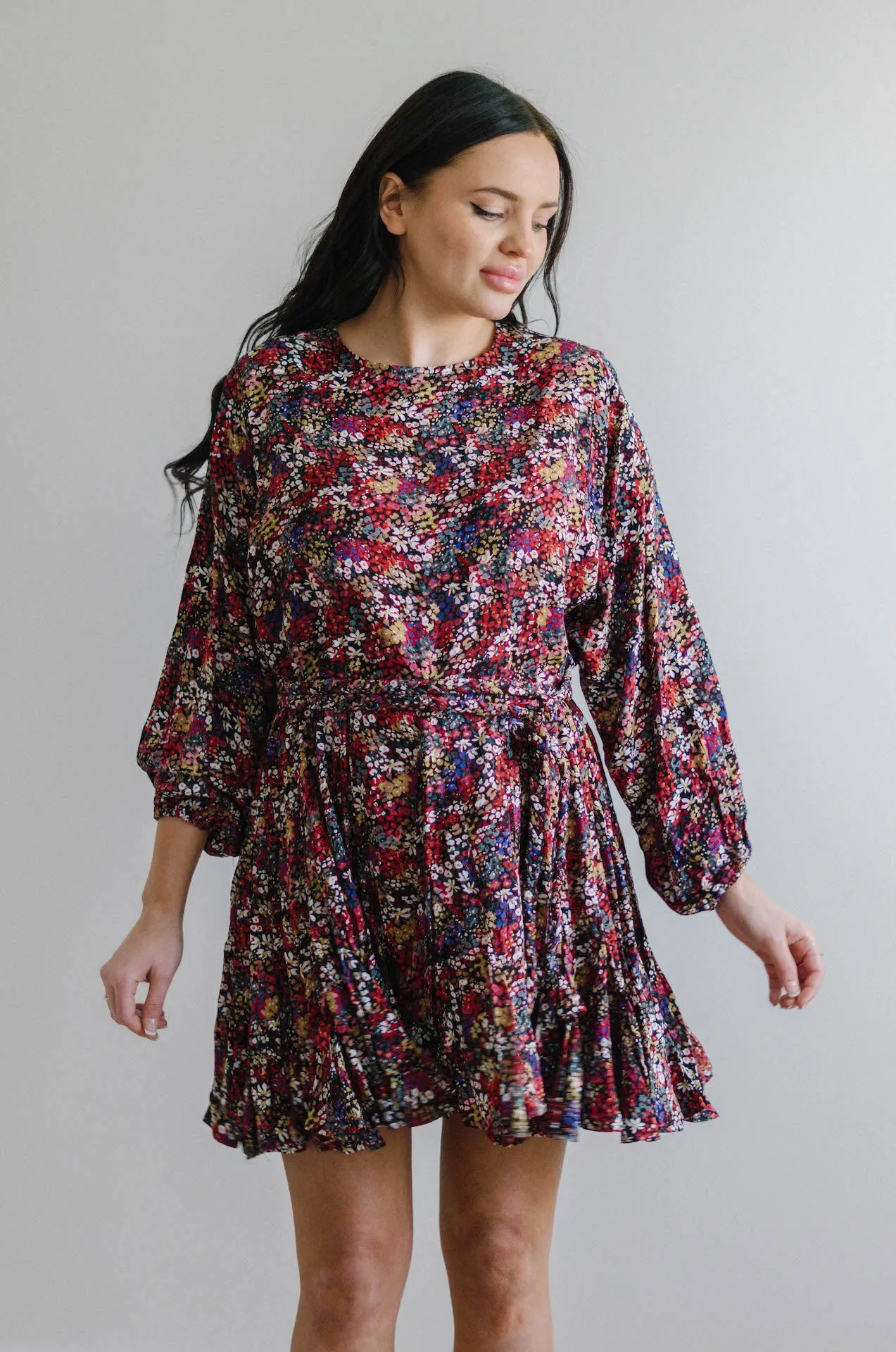 Lue Multicolor Floral Pleated Mini Dress