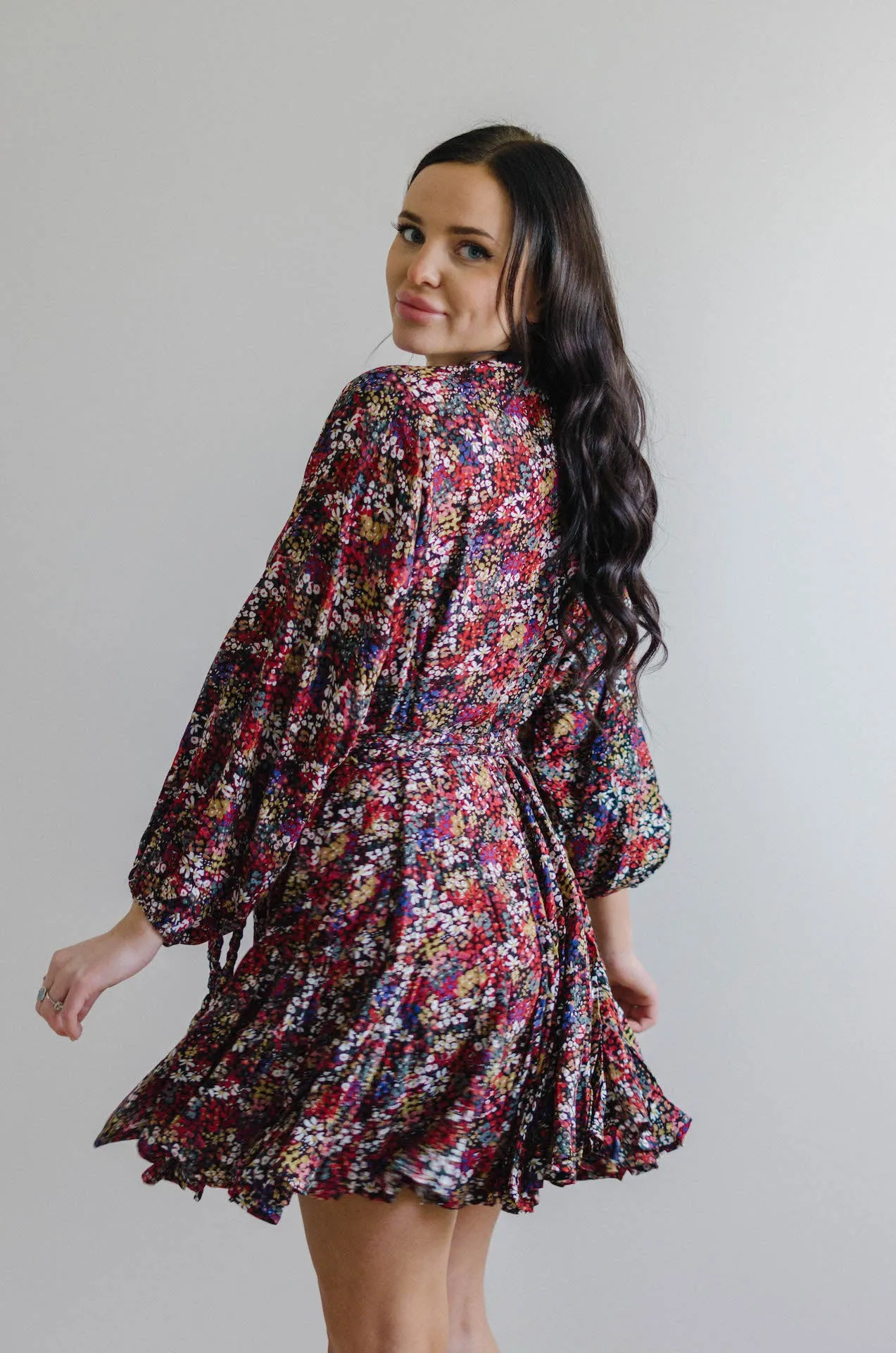 Lue Multicolor Floral Pleated Mini Dress