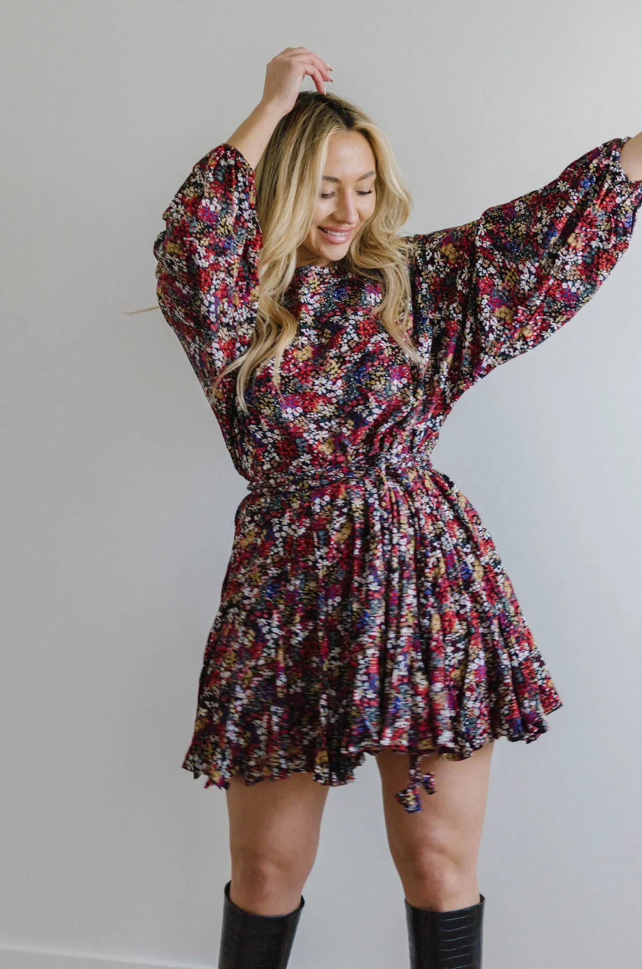 Lue Multicolor Floral Pleated Mini Dress