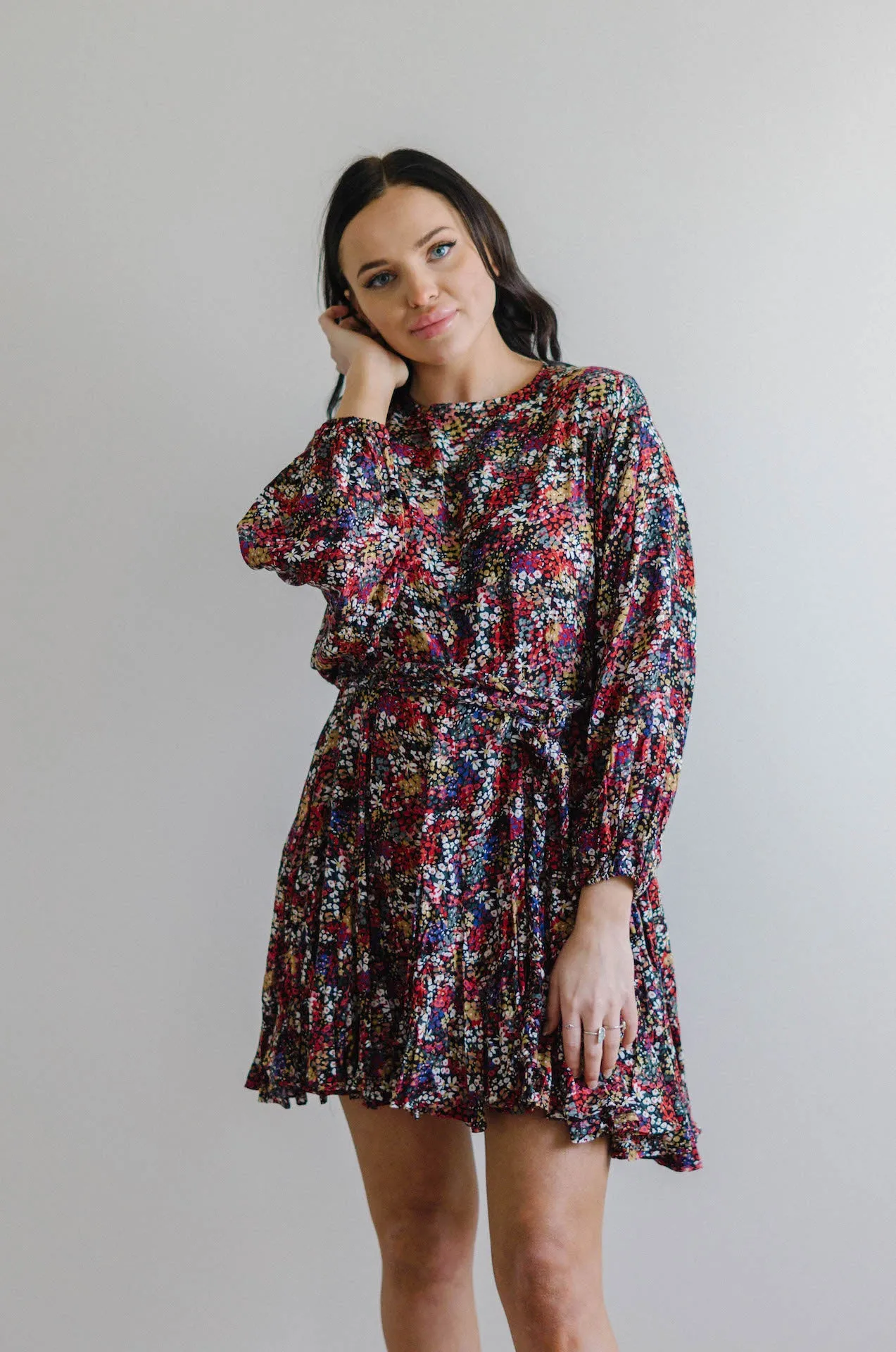 Lue Multicolor Floral Pleated Mini Dress