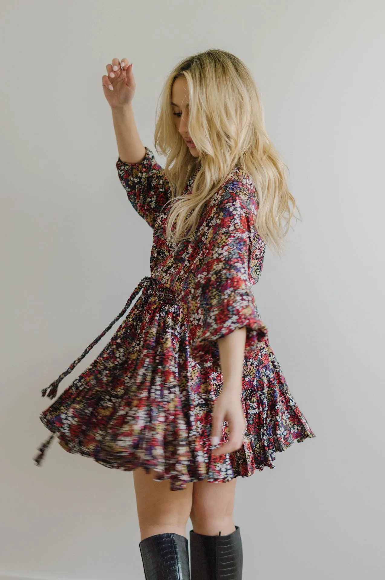 Lue Multicolor Floral Pleated Mini Dress