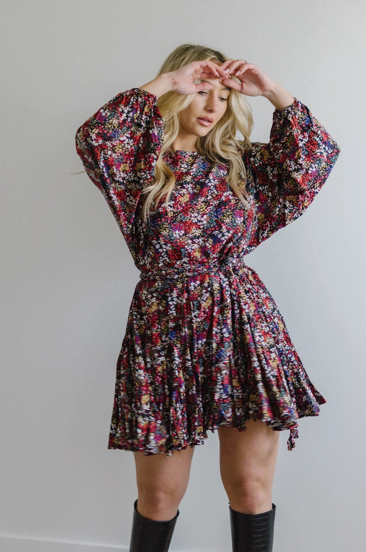 Lue Multicolor Floral Pleated Mini Dress