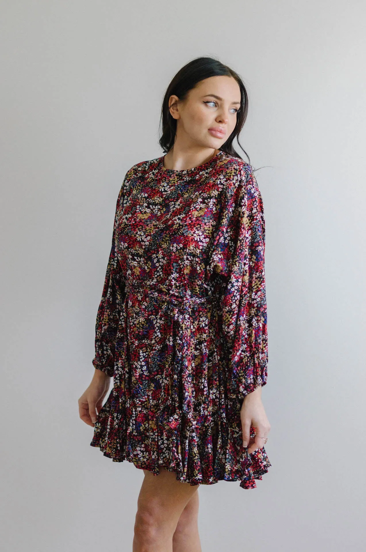 Lue Multicolor Floral Pleated Mini Dress