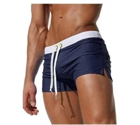 Men's Beach Swimming Trunks Boxer Brief Swimsuit Swim Underwear Boardshorts with Pocket