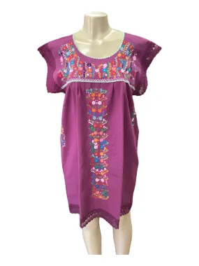 Mexican Tehuacan Dress with Lace Magenta