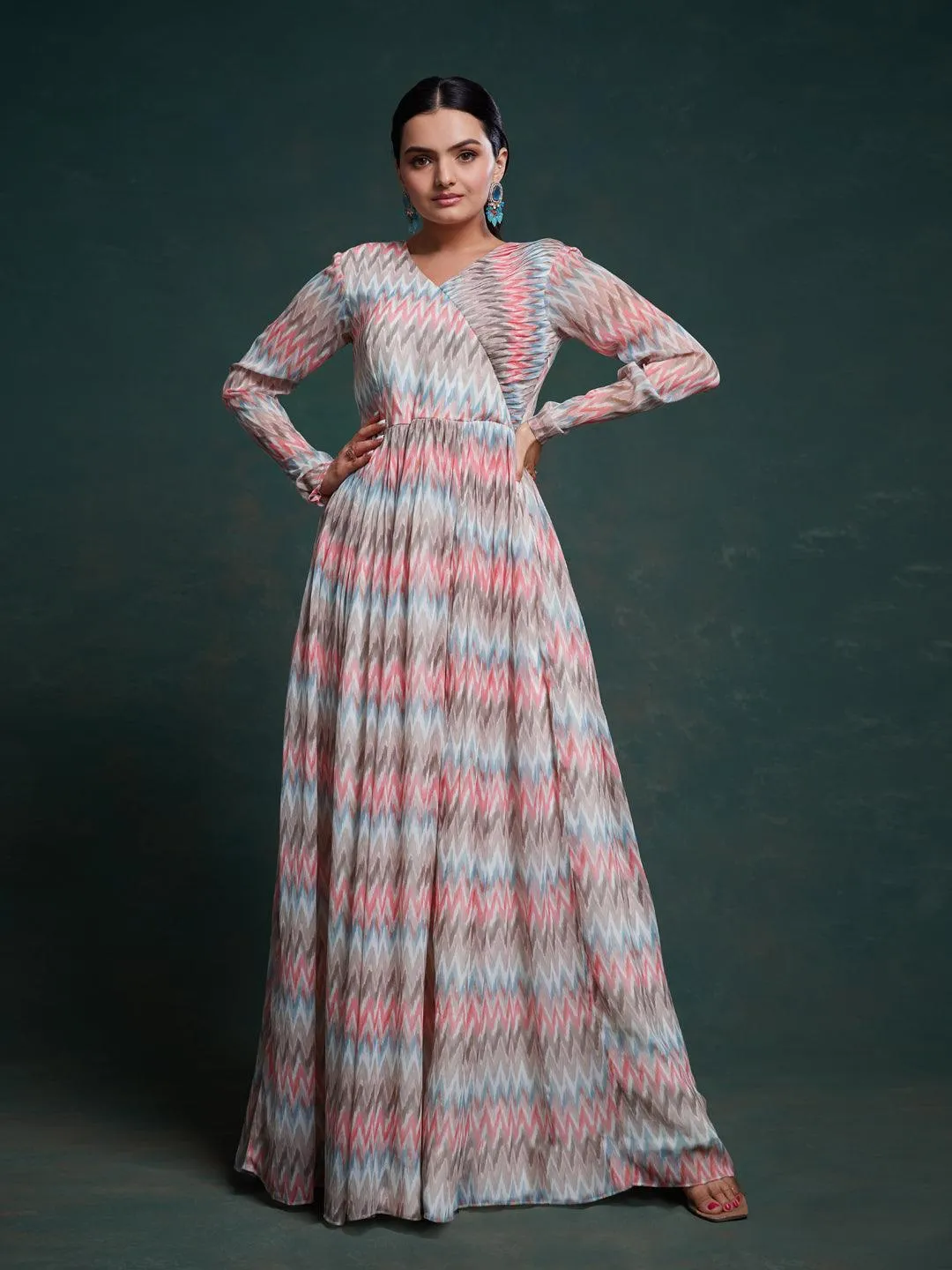multi color chiffon ready-to-wear gown