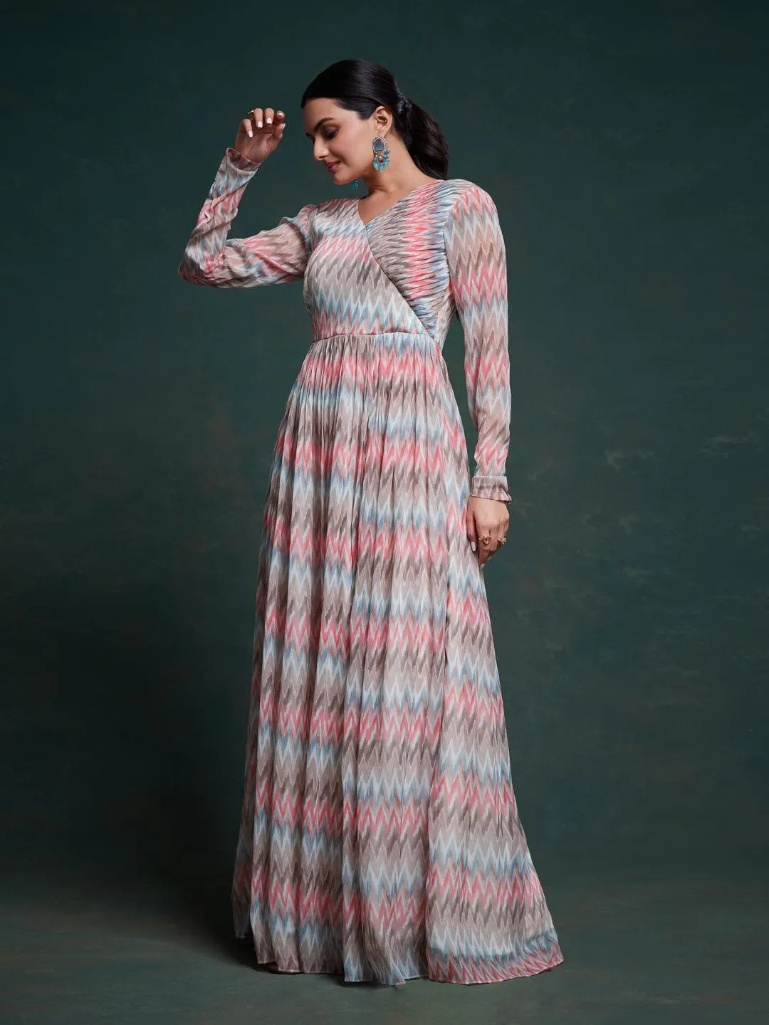 multi color chiffon ready-to-wear gown