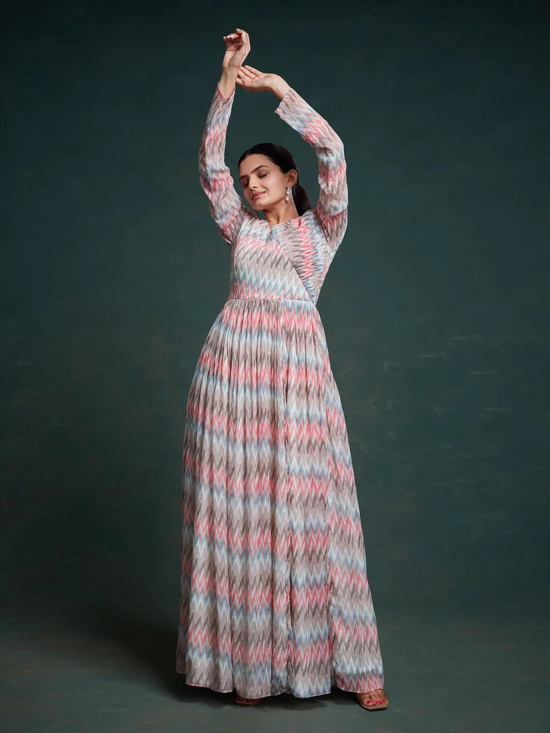multi color chiffon ready-to-wear gown
