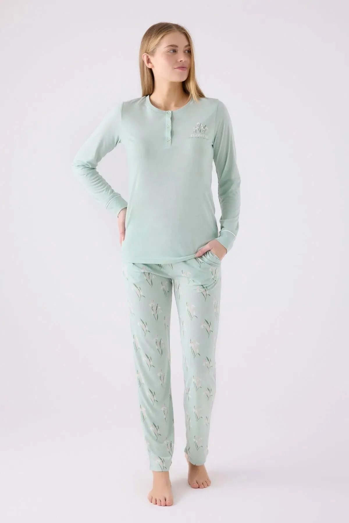 MXM Women Arnetta Women's Mint Green Floral Patterned Pajama Set - Caledon