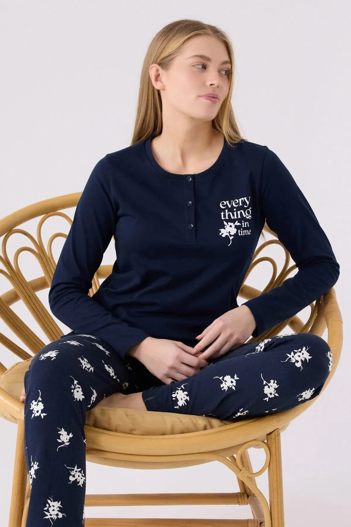 MXM Women Arnetta Women's Navy Long Sleeve Pajama Set - Ontario