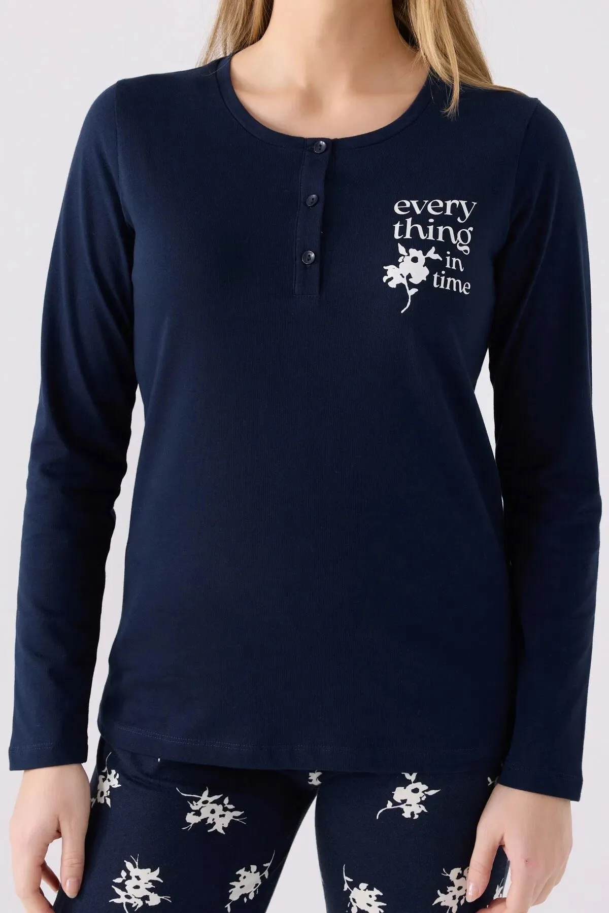 MXM Women Arnetta Women's Navy Long Sleeve Pajama Set - Ontario