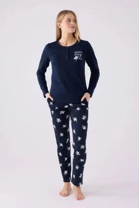 MXM Women Arnetta Women's Navy Long Sleeve Pajama Set - Ontario