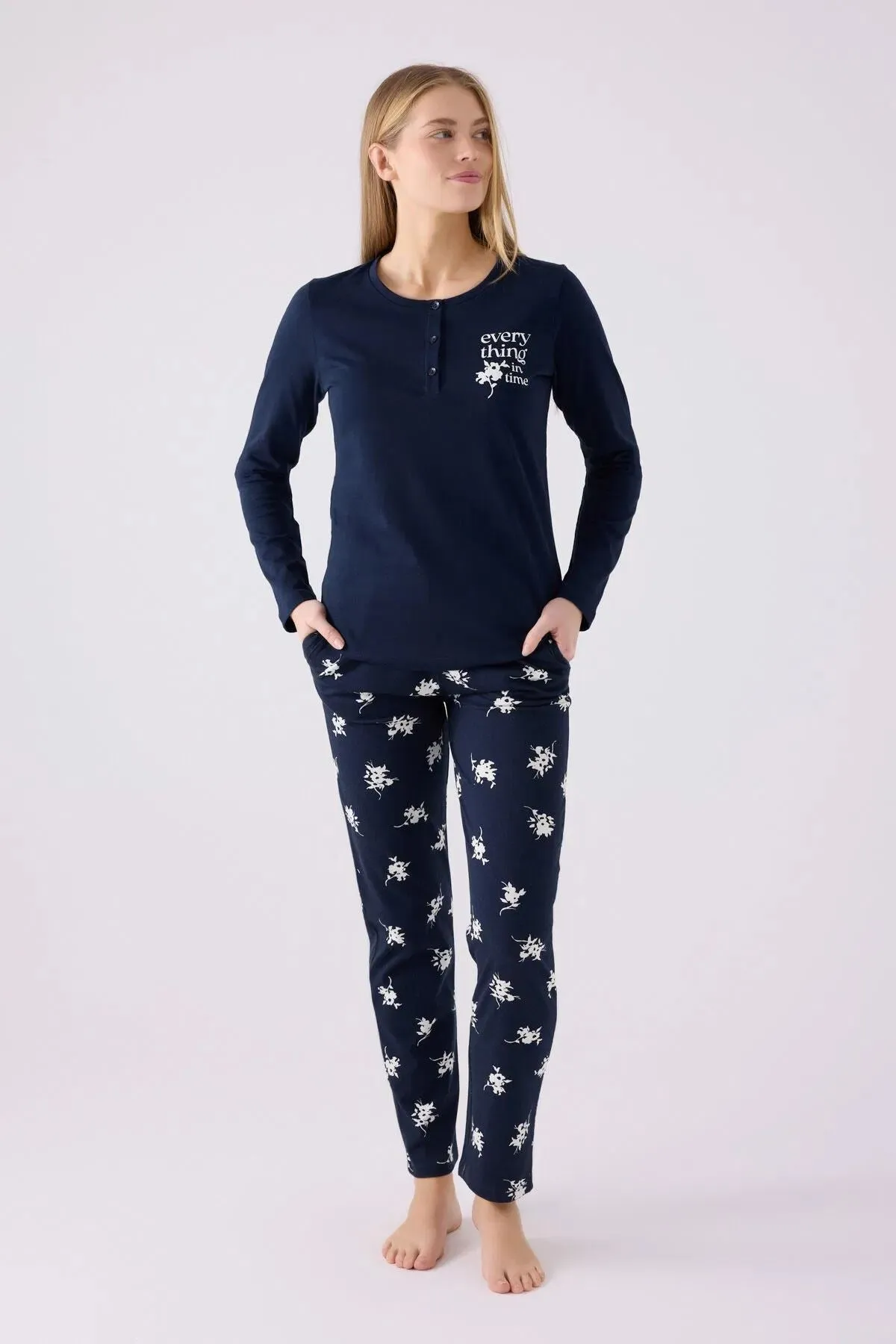 MXM Women Arnetta Women's Navy Long Sleeve Pajama Set - Ontario