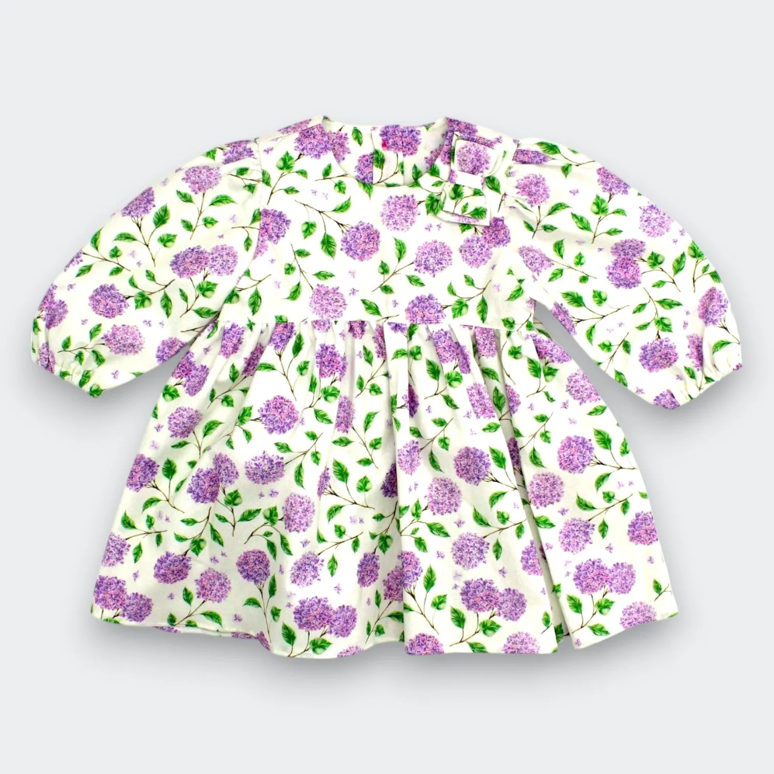 New Arrival: OEKO-TEX Certified Cotton Bow Dress - Ivory/Lilac Floral