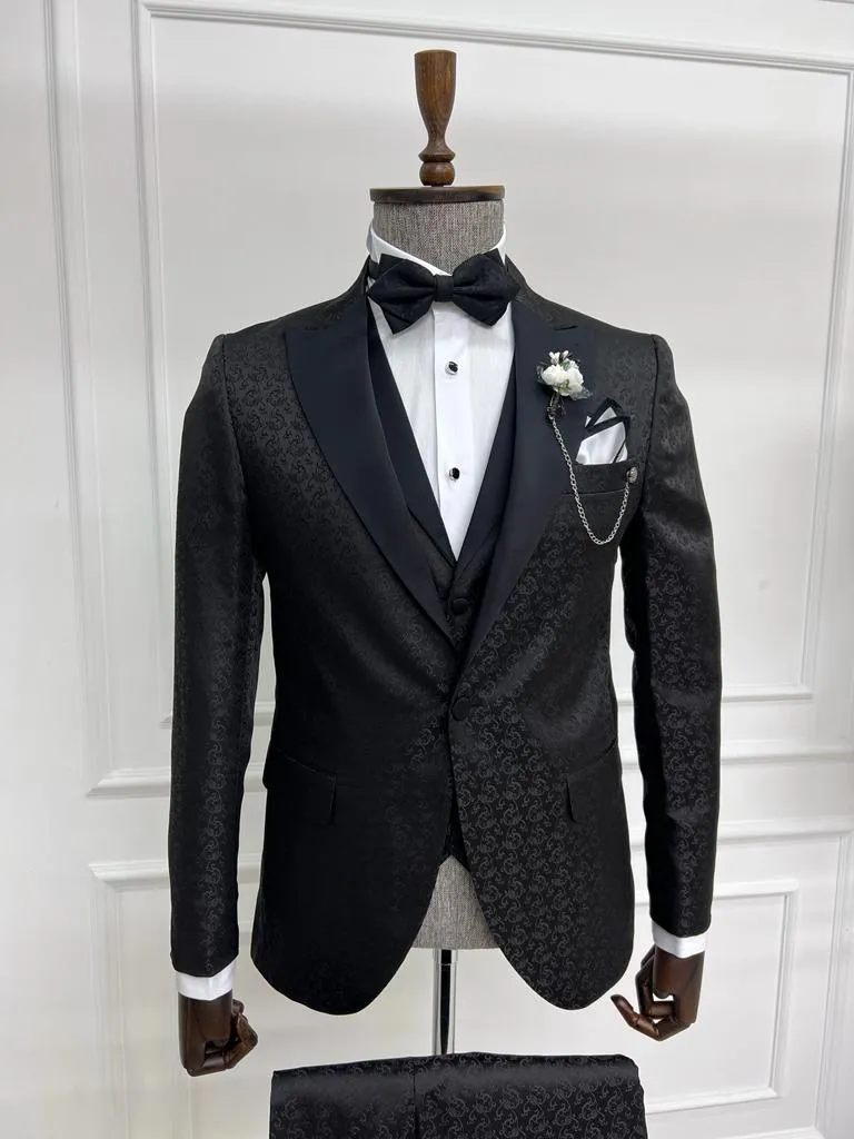 Noah Slim Fit Black Patterned Suit