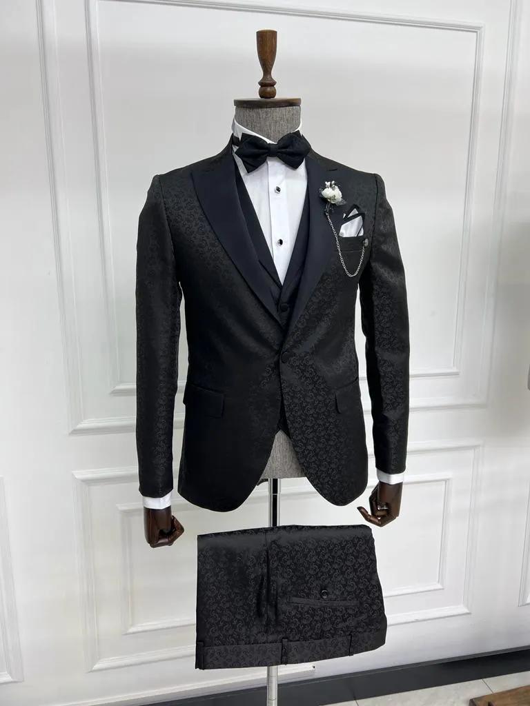 Noah Slim Fit Black Patterned Suit