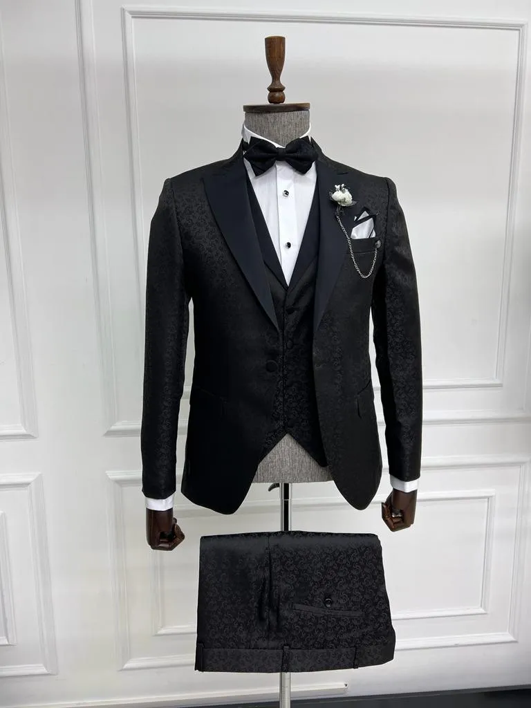 Noah Slim Fit Black Patterned Suit