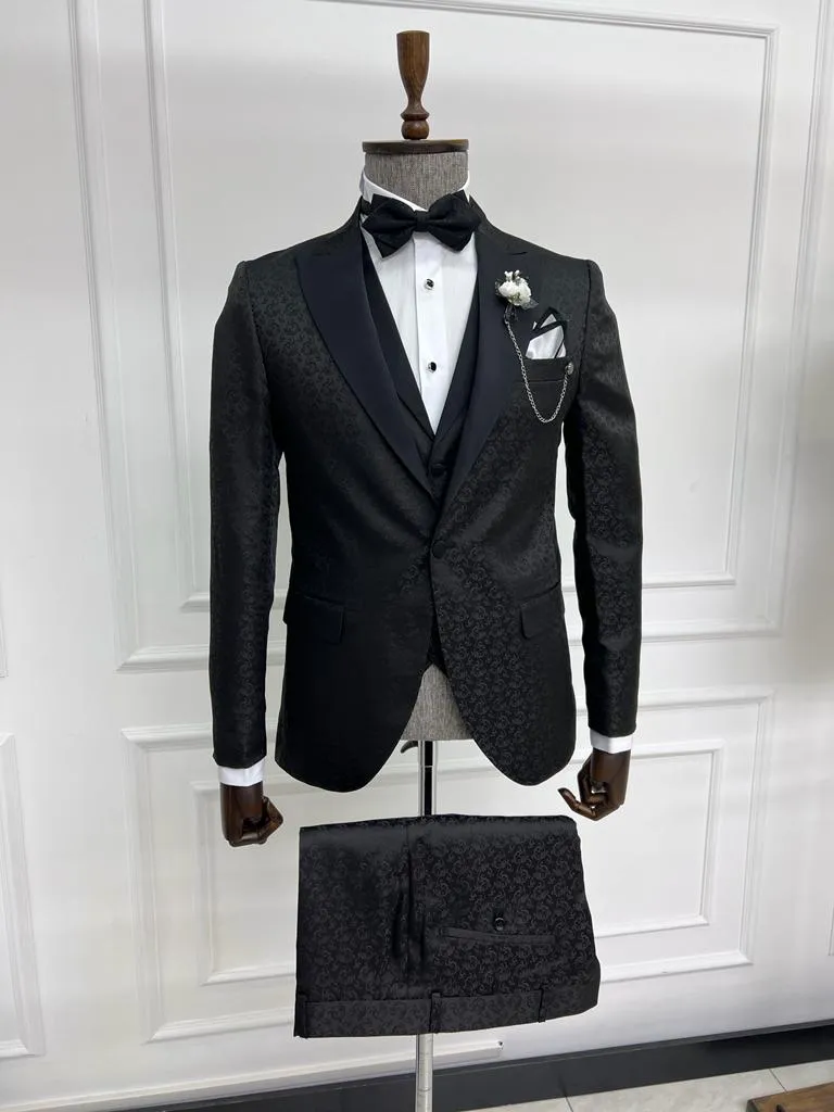Noah Slim Fit Black Patterned Suit