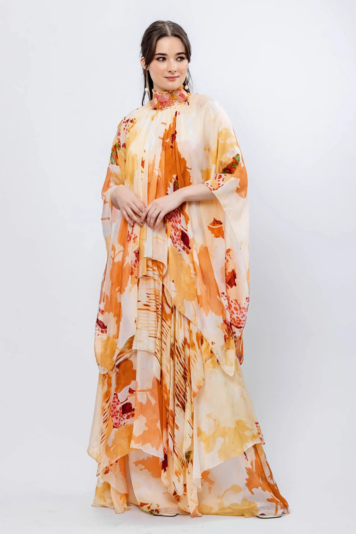 Ochre Chiffon Layered Gown