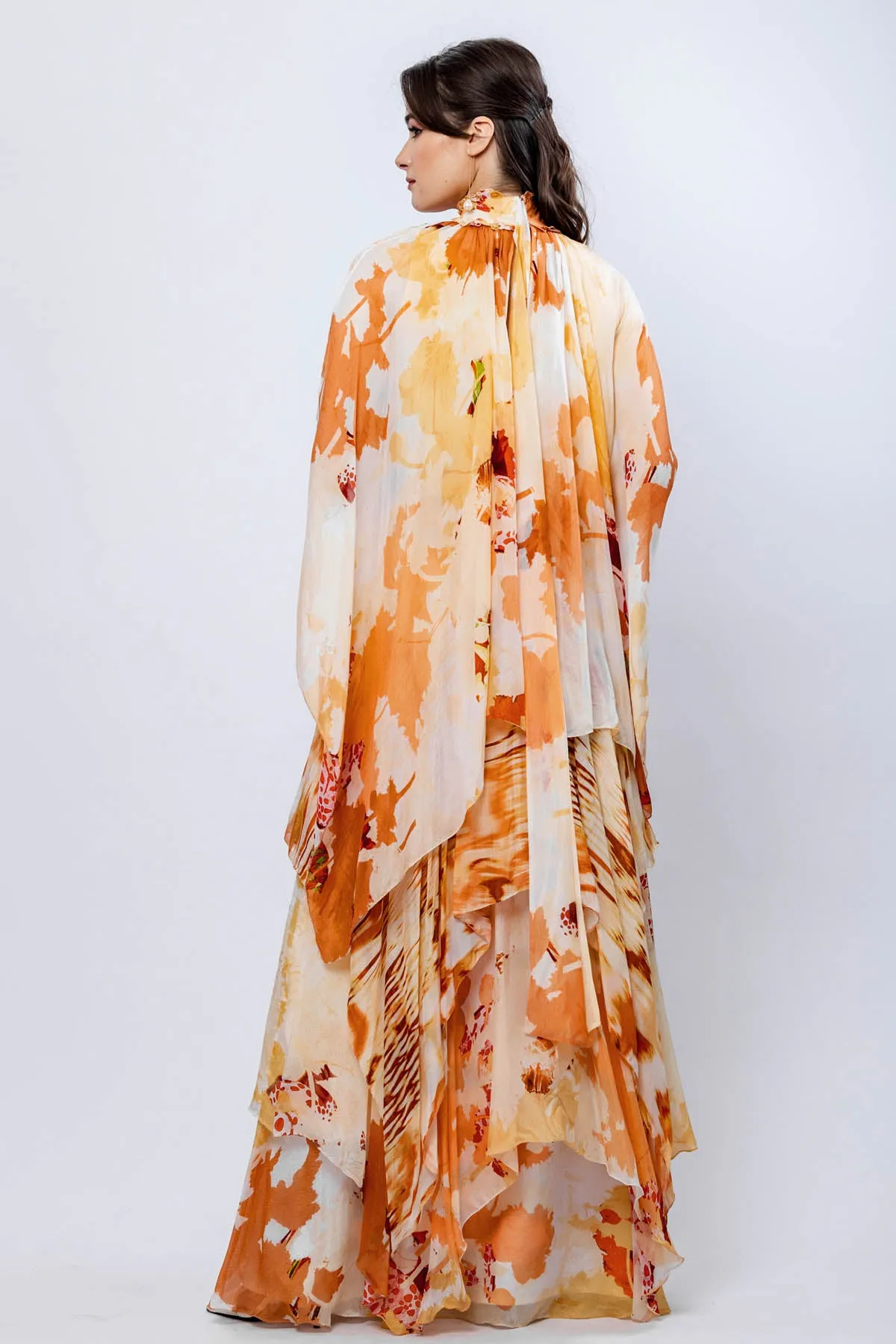 Ochre Chiffon Layered Gown
