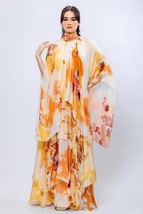 Ochre Chiffon Layered Gown