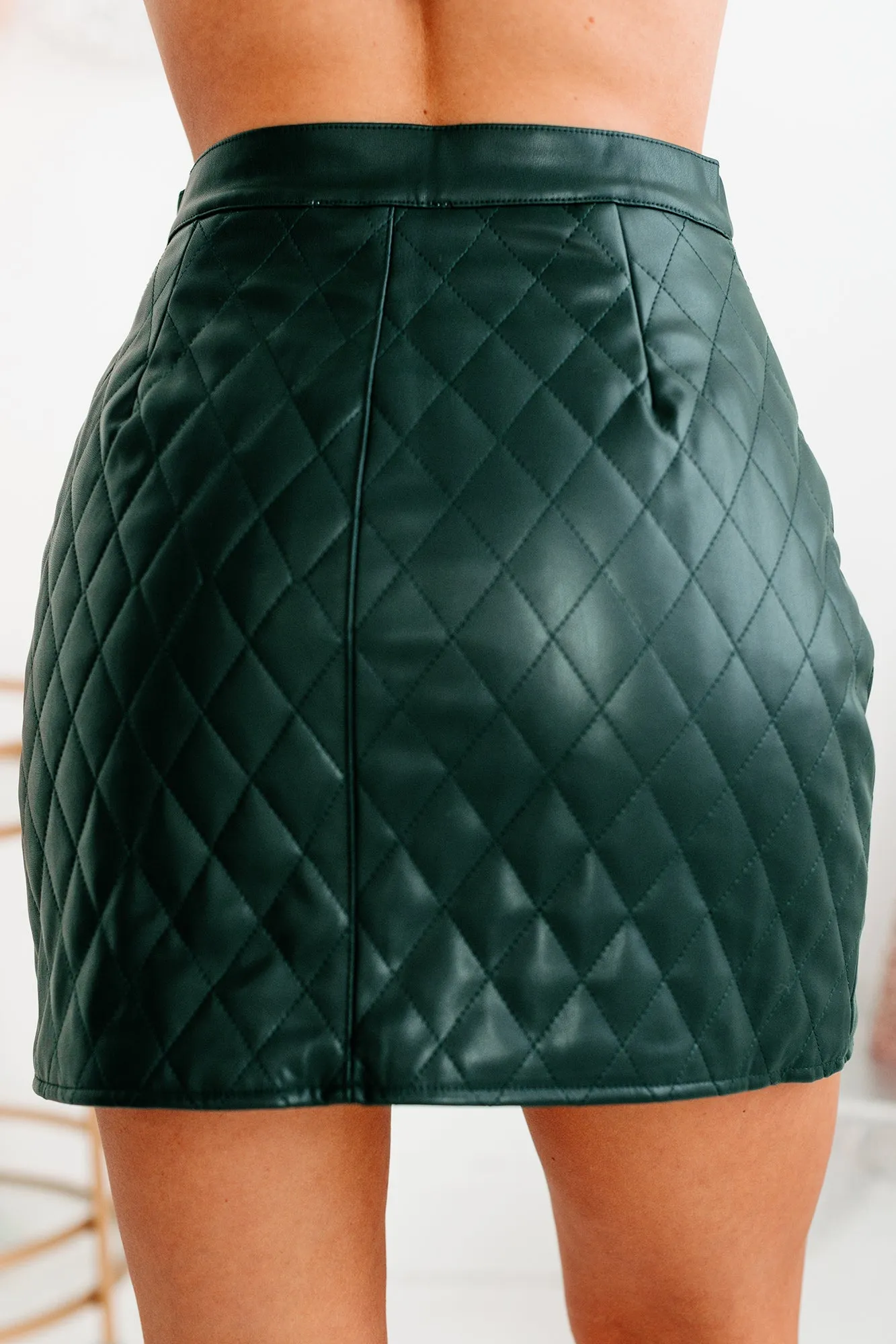 Out Of The Ordinary Quilted Faux Leather Mini Skirt (Deep Green)