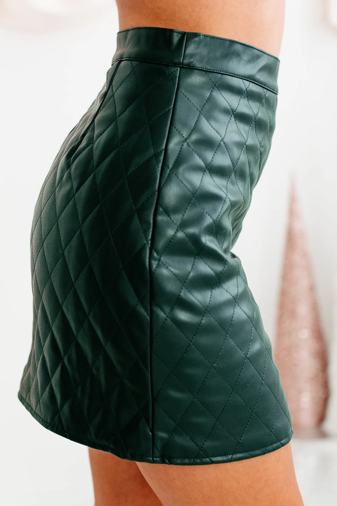 Out Of The Ordinary Quilted Faux Leather Mini Skirt (Deep Green)